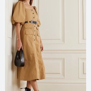 Ganni Ripstop Cotton Chino Puff Sleeve Dress